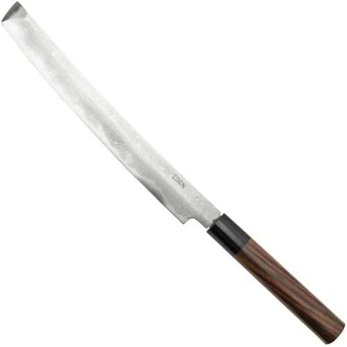 Eden Takobiki Ryoba 24 cm, Madera de Sándalo Rojo, Cuchillo de Sashimi, Acero de Damasco de...