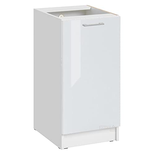 Cuisineandcie - Meuble Cuisine Bas ECO Blanc Brillant 1 Porte L 40 cm + 1 étagère - Meuble Bas Cuisine Rangement, Meuble Cuisine, Placard Cuisine Bas