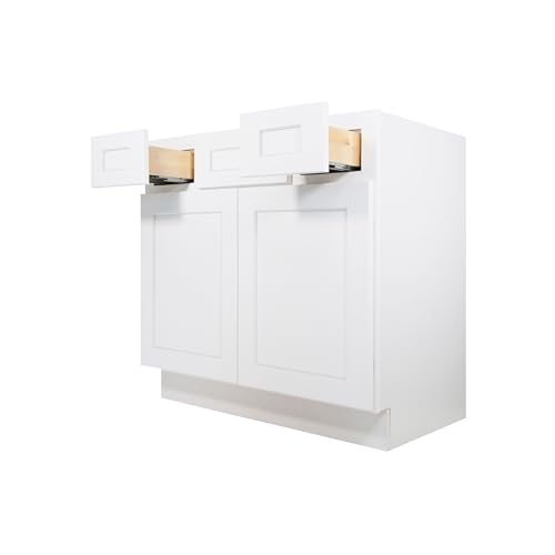 Image of Furinno Shaker 2-Drawer Bath Vanity Cabinet Without Top, Ready to Assemble, 21 D x 36 W x 34.5 H, White
