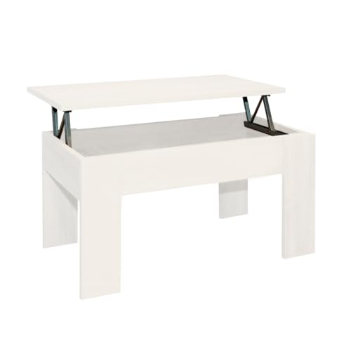 Acomoda Textil – Mesa de Centro Elevable para Almacenamiento de Madera. Mesita Amplia y Cómoda para Salón y Comedor 46x90x50 cm. (Blanco G)