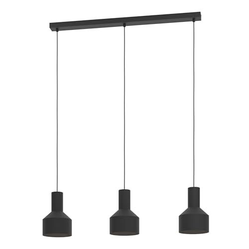 Eglo Suspension luminaire Casibare, lustre chambre industriel et monochrome à 3 flammes, plafonnier salon ou salle à manger en métal noir, douille E27