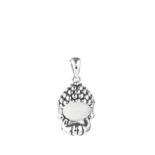 Collier argent 925 avec pendentif Bouddha en Agate rouge et Jade blanc, style rétro
