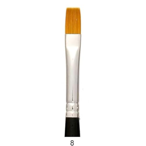 Trekell Golden Taklon Long Handle Artist Brushes - Synthetic Bristles for Acrylic and Oil Painting-Bright - 2510 Series / 8