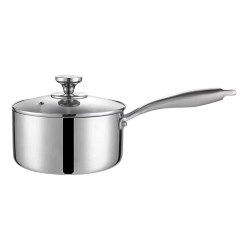 Sartén para salsa con tapa de acero inoxidable de 16 cm y mango largo para cocina 8