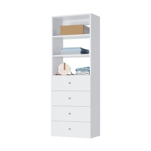 Closet Shelves Tower - Modular Closet System with Drawers (4) - Corner Closet System - Closet Organizers and Storage Shelves (White, 31.5 inches Wide) Closet Shelving