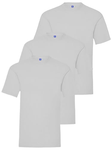 BRAND KRUZE Mens 3 Pack T-Shirt Set Crew Neck Casual Cotton Regular Fit Short Sleeve Printed Plain T-Shirts KZTS138 Tshirt Grey M (3 Pack)