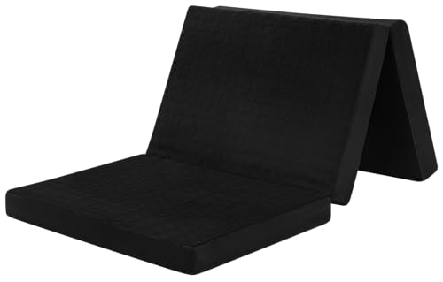 NERUS 三つ折り マットレス セミダブル 3Dカット 2層 厚み10cm 高反発 密度30D 硬さ210N 折り畳み ニット メッシュ 洗える カバー 付き (セミダブル, ブラック)