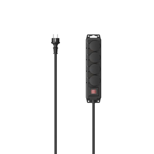 Hama Multiprise Etanche 4 Prises avec Interrupteur (Multiprise Extérieur, Montage Mural, Rallonge 4m, Bloc 4 Prises IP44 avec Couvercle, Prises Schuko...