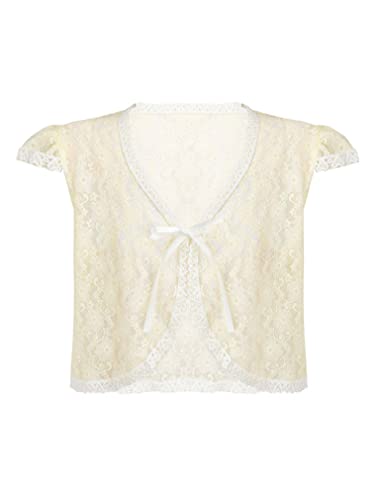 FEESHOW Little Kids Girls Floral Lace Bolero Shrug Ruffle Short Sleeves Cardigan Crop Shawl Dress Cover Up