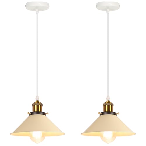 iDEGU 2 Piezas Lámparas Colgantes Retro, 22cm Vintage Lámpara de Techo Moderna Estilo Nordico Tulipa en Metal E27 Luz Colgante para Cocina Comedor Salón Dormitorio Pasillo (Amarillo Claro)