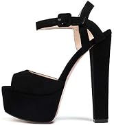 SAMMITOP Women's Peep Toe Platform Pump High Heel Sandals - Black, Size 6