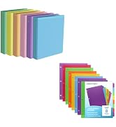 6 Pack1 inch Binders & 6 Sets 8Tab Plastic Dividers