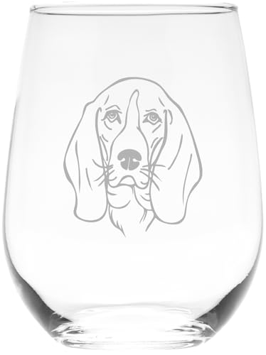 C M Basset Hound Dog Themed Stemless Wine Glass 17 oz. - 1 Piece - Basset Hound Gift for Men and Women (Style B2)