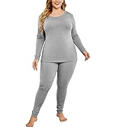 IN'VOLAND Women's Plus Size Thermal Long Johns Sets Fleece Lined 2 Pcs Underwear Top & Bottom Paj...