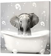 ZXHYWYM Funny Elephant Bathroom Wall Art Elephant Bathing In The Bathtub Poster Cute Animal Canva...