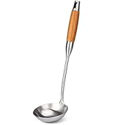 FJNATINH Soup Ladle, Stainless Steel Ladle with Heat Resistant Wooden Handle, Food Grade Metal Co...