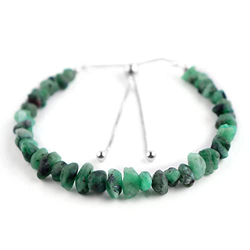 AA+ Natural Raw Emerald Sterling Silver Bracelet