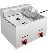 2 Tank Deep Fryer with Baskets, Stainless Steel Countertop LPG Deep Fryer with 2 x 6L Removable B...
