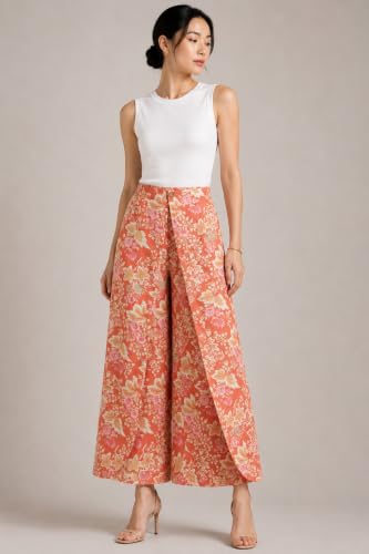 Image of Women Printed Open Rayon Palazzo Pants | Lightweight and Breathable Wide Leg Trousers Comfortable Casual Lounge Wear Flares for Women and Girls