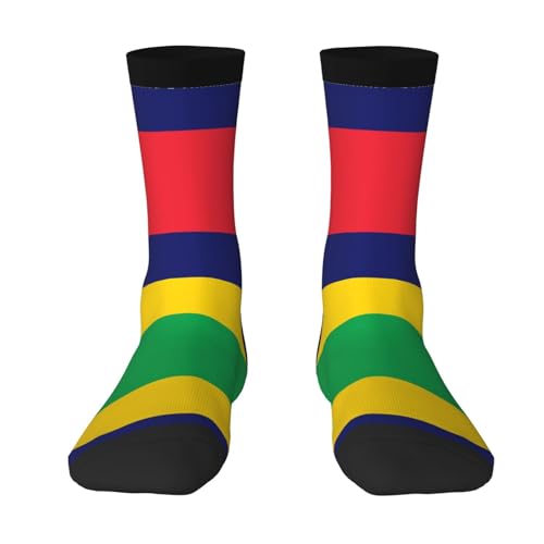 BLWSLC Chaussettes mi-mollet à motif drapeau de l'île Maurice, chaussettes de sport blanches extensibles, adaptées pour la course à pied et au quotidien.