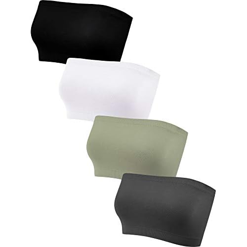 Geyoga 4 Stück Trägerlos Ungepolstert Bandeau Tube Top BH (Lebendige Farben, L)