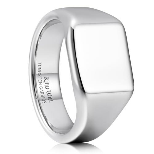 King Will Men's Tungsten Signet Rings Thumb Pinky Biker Band Ring For Men High Polished Plain Wedding Statement Ring Comfort Fit Size 7-12