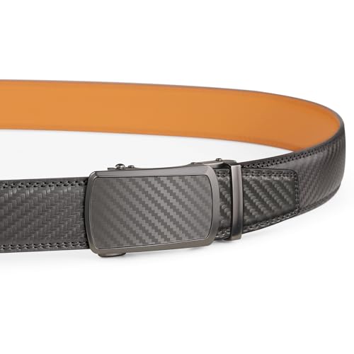 Image of Drowsmen Leather ratchet belt 1 3 /8 inch with Click Sliding Automatic Buckle, Adjustable belt Trim to Fit