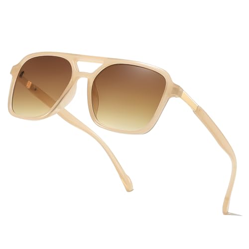 Image of Retro Aviator Rectangle Sunglasses for Women Men Unisex UV400 Protection Lightweight Frame Trendy Sun Glasses