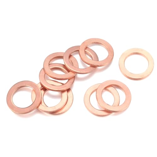 YTFRL 10 PCS Oil Drain Plug Gasket, 14mm Copper Crush Washer Coolant Seal Ring Replacement, Automotive Sealing Gaskets Compatible with OEM PN Part 007603-014106, Car Accessories