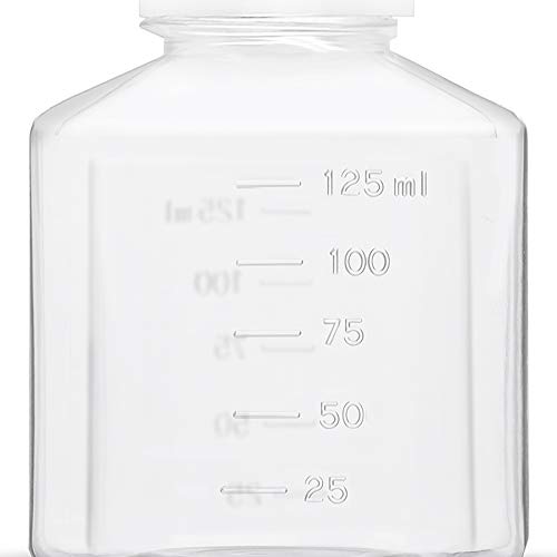 125 ml Plastic Reagent Bottle 6-Pack Laboratory Chemical Storage - Clear Graduated Square Polycarbonate Plastic Leakproof Bottles - Thumbnail 3
