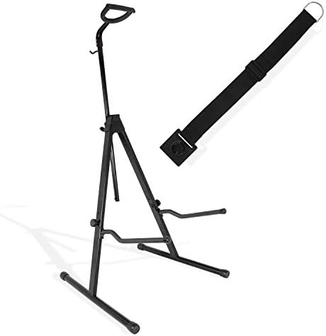 Saintfield Studios - Adjustable Steel Cello Stand with Bow Holder Hook in Matte Black - Foldable and Portable Floor Tripod Stands with Safety Bar - Complete with Endpin Anchor Stopper
