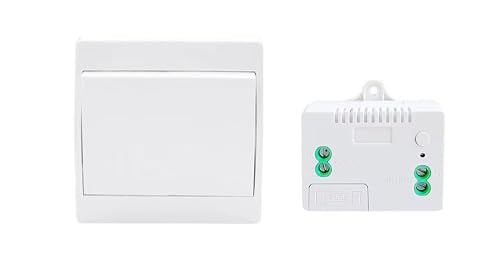 Interruptor inalámbrico y sin pilas – Kit 1 interruptor de pared + 1 receptor – Fácil instalación y sin cableado – Funciona sin batería – Compatible con iluminación interior y exterior – 100-230 V