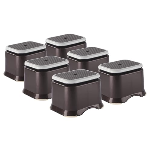 Image of Heart Home Pack of 6 Anti-Slip Bathroom Stool for Bathing | Comfortable Indoor & Outdoor Machiya for Sitting | Durable Adults Bath Stool & Patla Chair for Home | Check Ultra 10- Brown