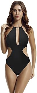 zeraca Women's High Neck Plunge Cut Out One Piece Swimsuit Bathing Suit