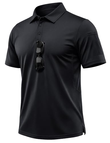 MAGCOMSEN Black Polo Shirt Men Golf Polo Shirt Short Sleeve Quick Dry Sports Top Moisture-Wicking Summer Work Shirts, M