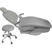4Pcs/Set Dental Chair Covers, Headrest Backrest Protector, Dental Protective Full PU Leather Unit Dental Chair Seat Cover Elastic Waterproof Protective Case Protector Dentist EquipmentColorGray