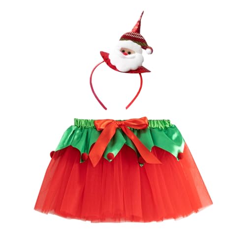 Disfraz de niña de Navidad, bailarina, falda de red, tutú, con diadema para carnaval, disfraz, rojo, 2-4 años