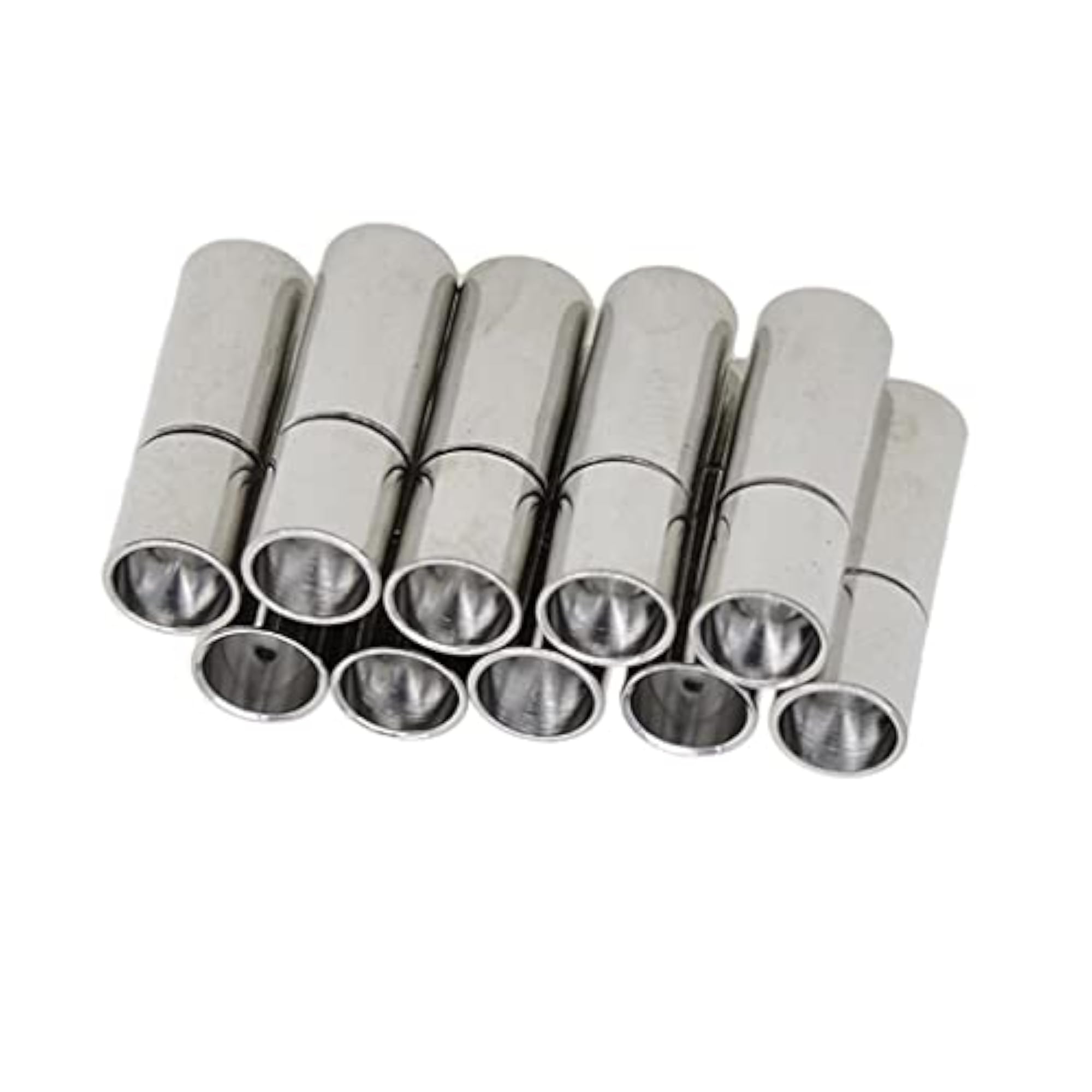 2x10 Set Silver Leather Glue Bayonet Push Tube Clasp