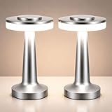 Riakrum 2 Pcs LED Portable Cordless Table Lamp with Touch Sensor 3 Color Stepless Dimming Rechargeable Battery up to 15 Hours Cordless Table Light Wireless Lamp for Nursery (Silver)
