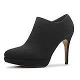 Viciously Vixen Women's Platform Booties Stiletto Ankle Boots High Heel Booties Winter Dress Shoes, Black Suede, 8
