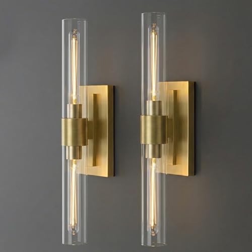 Brass Wall Sconces Set of 2 with Glass Shades