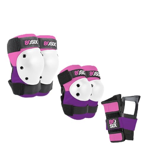 80Six Juego de Almohadillas multideportivas: Rodilleras, muñequeras, Coderas, Equipo de protección Completa para niños, para BMX, Ciclismo, Patinaje en línea, Patinaje, Patines de Ruedas, Accesorios