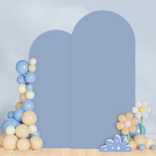 PATYDEST Dusty Blue Arch Cover Set of 2 Spandex Fitted Arch Stand Cover 7.2FT 6FT Wedding Arch Backdrop Stands Cover Round Top Chiara Arch Frame Cover Backdrop Fabric for Baby Shower Arch Decor by PATYDEST - Used condition - Image 6