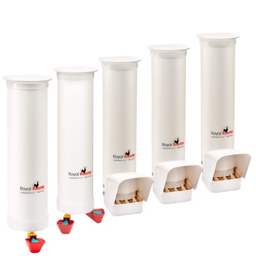 Royal Rooster Chicken Feeder And Waterer Set - Includes 2X 1 Gallon Waterers And 3X 7Lb Feeder For Chickens - Hanging Chicken Poultry Feeder And Chicken Waterer Kit For The Growing Chicken Coop #TOP9