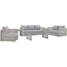 Modway Aura Outdoor Patio Wicker Rattan Set, 6 Piece, Gray Gray