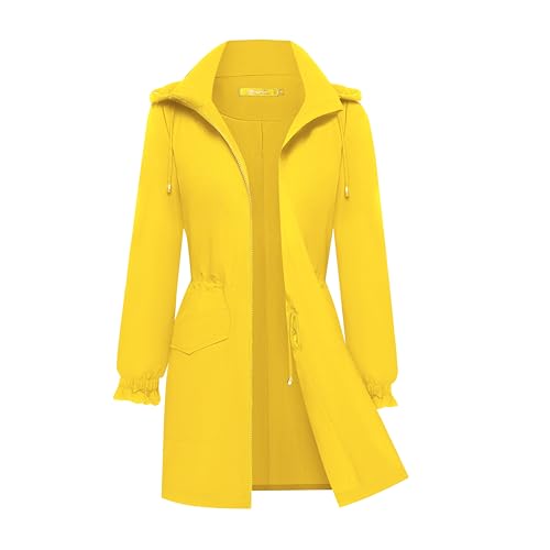 Bloggerlove Rain Jacket Lightweight Rain Coats Waterproof With Hood Outdoor Long Rain Coat Hiking Jackets Yellow S