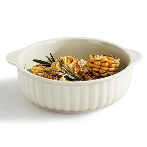 WakiHong 2 Pièces Plat Rond à Gratin en céramique Plats à Four en Céramique 16.3 * 5.5 cm Plat rond Céramique Carrés avec Poignées,pour Brûlée,Quiché,Tarte,Pasta(Jaune)