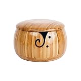 BWWNBY Wooden Yarn Bowl Organizer with Lid, Knitting Wool Storage Basket Round with Holes, Handmade...