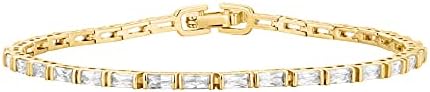 PAVOI 14K Yellow Gold Plated CZ Tennis Bracelet For Women | Classic Emerald Cut Simulated Diamond Bracelet | 6.5 Inches