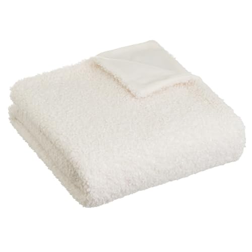LOLAhome Manta Borreguito Sofá | Cubre Sofá Colcha Suave Invierno | Manta Polar Gruesa | Mantita Multiusos para Cama, Cuna Bebé Coche o Viaje | Blanca 130x160 cm